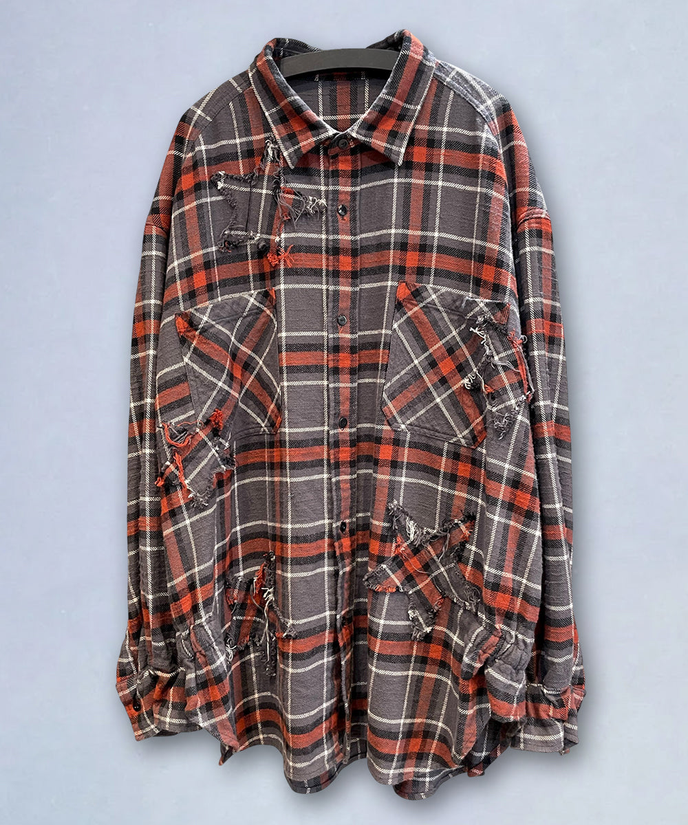 NAM - BELLOWS HEAVY FLANNEL SHIRTS - STAR / GRAY ONLINE STORE PAGE | ナム - ベローズ ヘビー フランネル シャツ - スター / グレー オンライン ストア ページ 商品画像