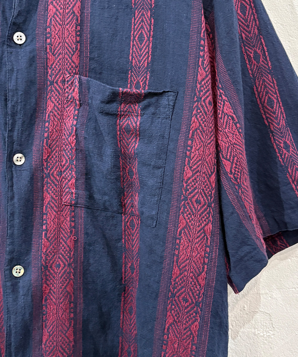 VINTAGE - SOMANI FABRIC GEOMETRIC PATTERN SHIRT NAVY