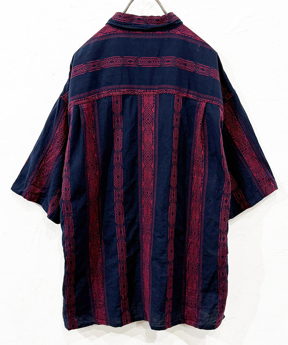 VINTAGE - SOMANI FABRIC GEOMETRIC PATTERN SHIRT NAVY