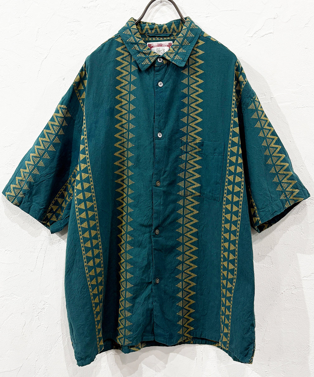 VINTAGE - SOMANI FABRIC GEOMETRIC PATTERN SHIRT GREEN