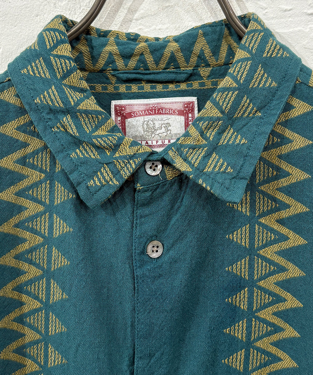 VINTAGE - SOMANI FABRIC GEOMETRIC PATTERN SHIRT GREEN