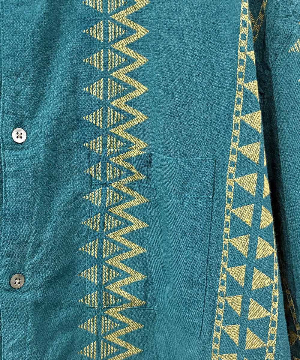 VINTAGE - SOMANI FABRIC GEOMETRIC PATTERN SHIRT GREEN