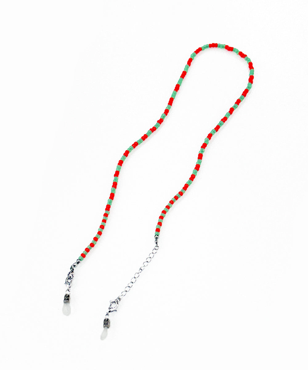 Adder beads necklace & sunglass cord - MOSS GREEN×RED ORANGE