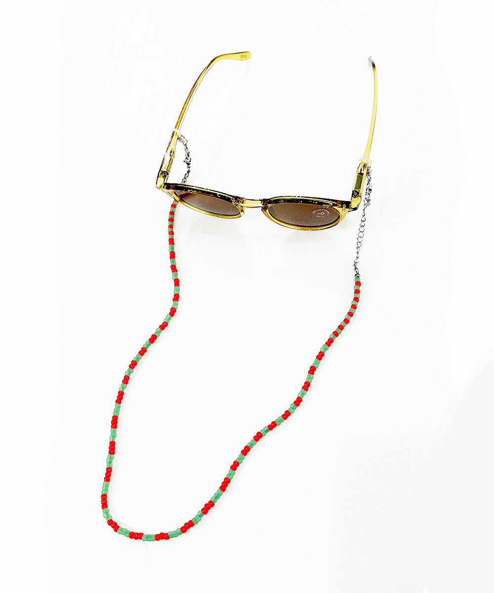 Adder beads necklace & sunglass cord - MOSS GREEN×RED ORANGE