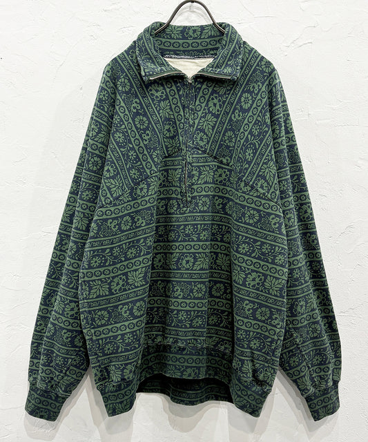 CURRENTAGE - PRINTED HARF ZIP SWEATSHIRT GREEN