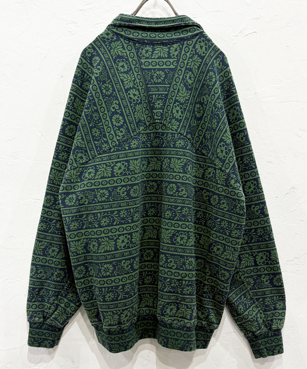 CURRENTAGE - PRINTED HARF ZIP SWEATSHIRT GREEN