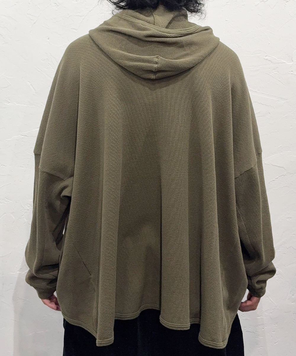 O PROJECT - WIDE FIT HOODED WAFFLE / ARMY GREEN ONLINE STORE PAGE | オー プロジェクト - ワイドフィット フーデッド ワッフル / アーミー グリーン オンライン ストア ページ 商品画像