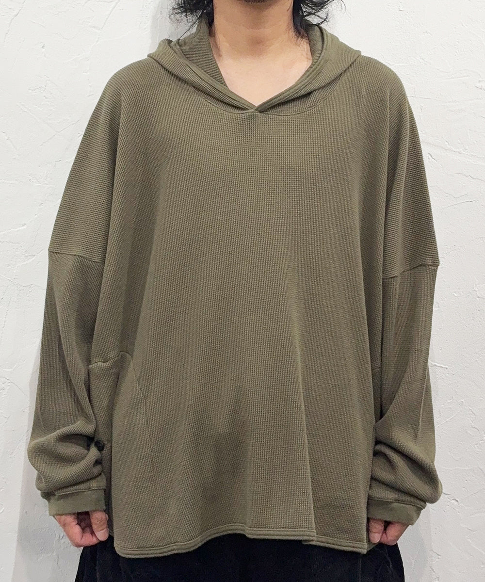 O PROJECT - WIDE FIT HOODED WAFFLE / ARMY GREEN ONLINE STORE PAGE | オー プロジェクト - ワイドフィット フーデッド ワッフル / アーミー グリーン オンライン ストア ページ 商品画像