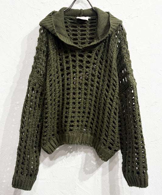 VINTAGE - CROPPED MESH KNIT HOODIE