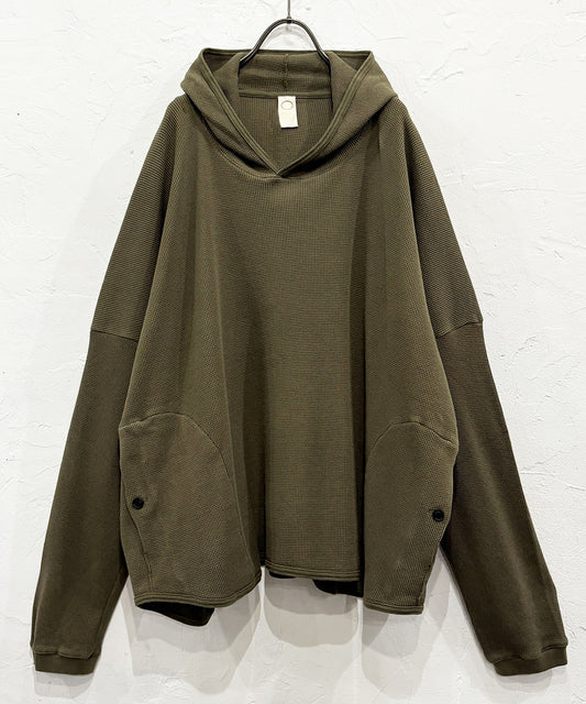 O PROJECT - WIDE FIT HOODED WAFFLE / ARMY GREEN ONLINE STORE PAGE | オー プロジェクト - ワイドフィット フーデッド ワッフル / アーミー グリーン オンライン ストア ページ 商品画像