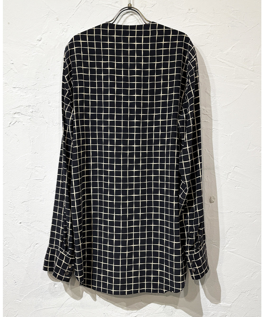 theSakaki - NO COLLAR L/S GRID PATTERN SHIRT ONLINE STORE PAGE | ザ サカキ - ノー カラー ロングスリーブ グリッド パターン シャツ オンライン ストア ページ 商品画像