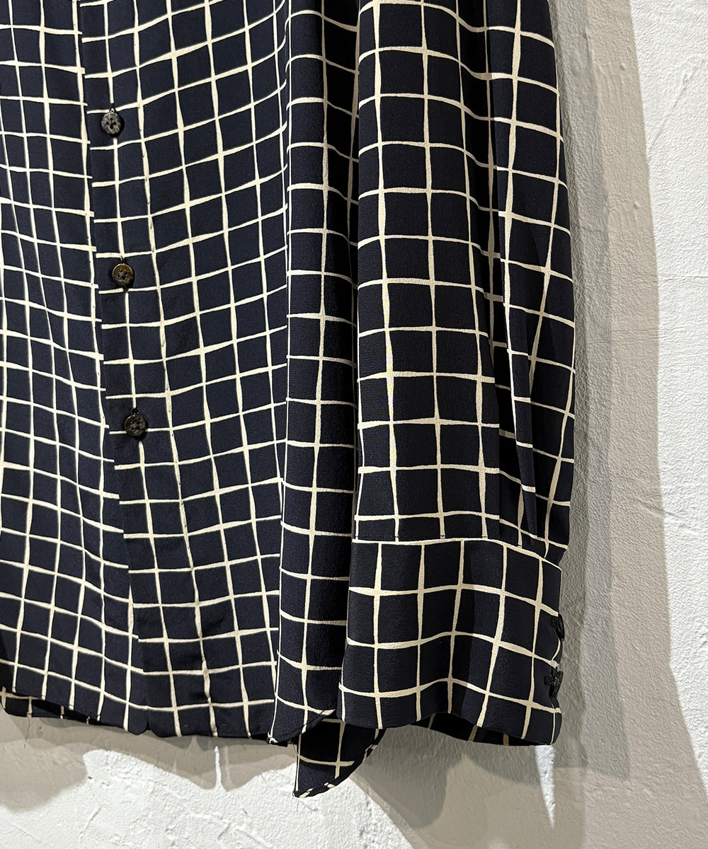 theSakaki - NO COLLAR L/S GRID PATTERN SHIRT ONLINE STORE PAGE | ザ サカキ - ノー カラー ロングスリーブ グリッド パターン シャツ オンライン ストア ページ 商品画像