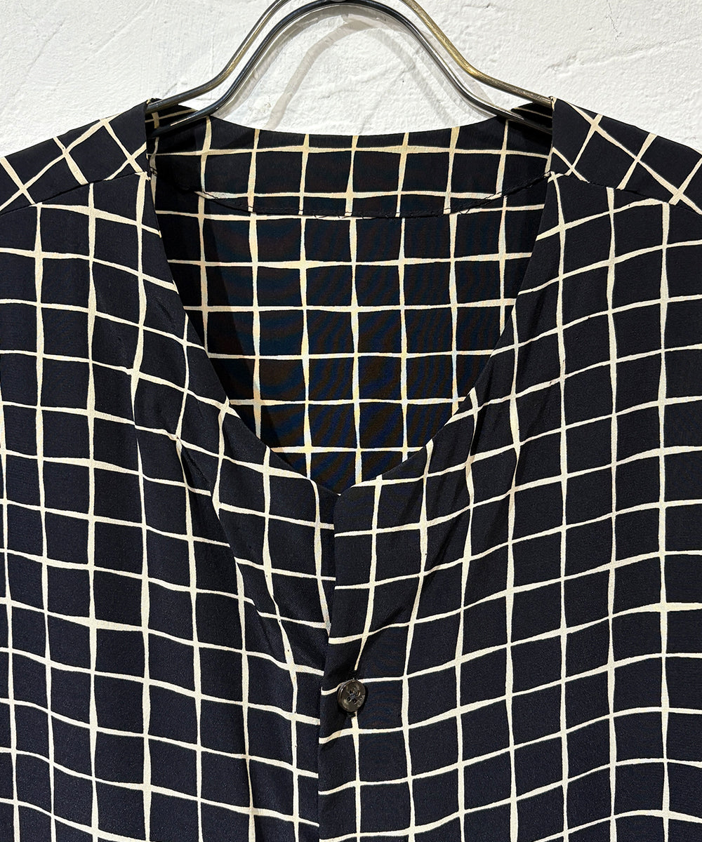theSakaki - NO COLLAR L/S GRID PATTERN SHIRT ONLINE STORE PAGE | ザ サカキ - ノー カラー ロングスリーブ グリッド パターン シャツ オンライン ストア ページ 商品画像
