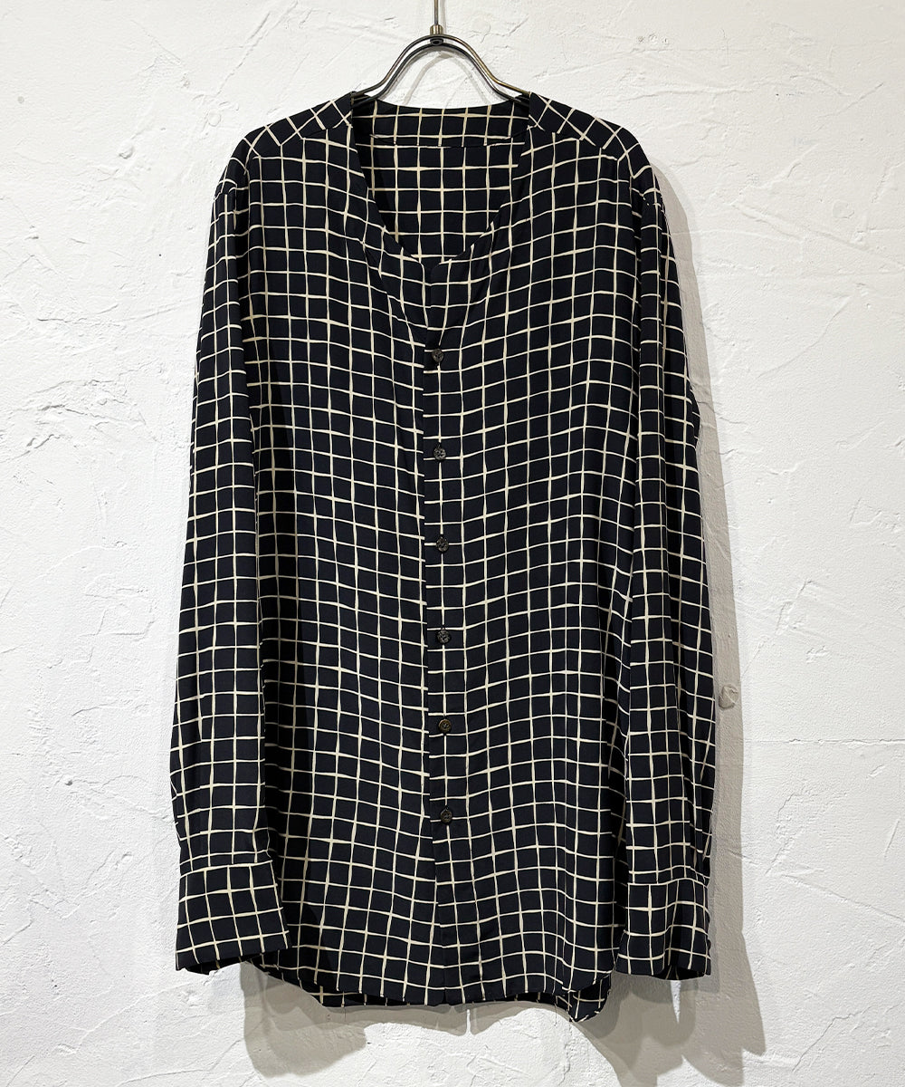 theSakaki - NO COLLAR L/S GRID PATTERN SHIRT ONLINE STORE PAGE | ザ サカキ - ノー カラー ロングスリーブ グリッド パターン シャツ オンライン ストア ページ 商品画像