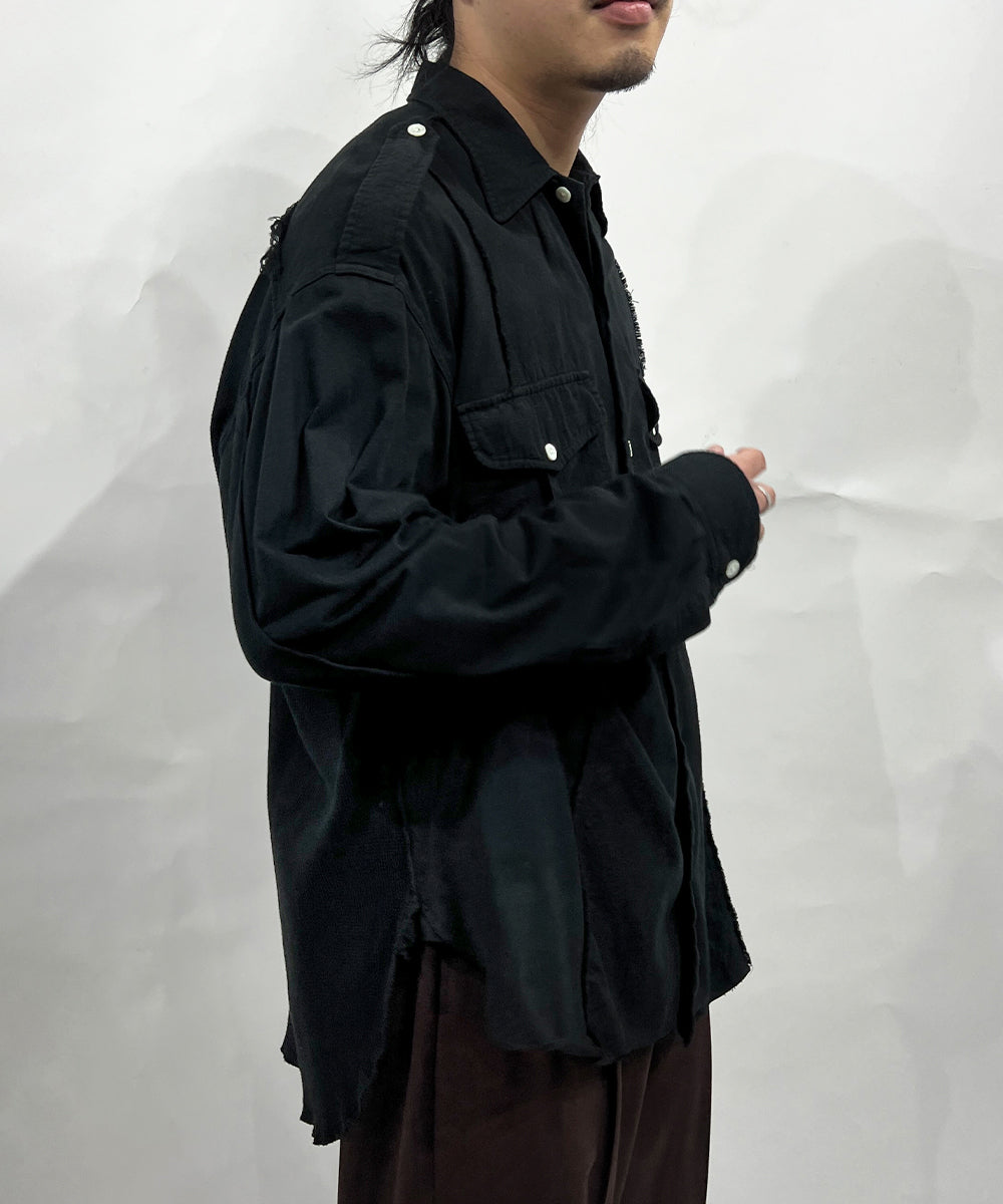 CURRENTAGE - Patchwork Flap Shirt BLACK