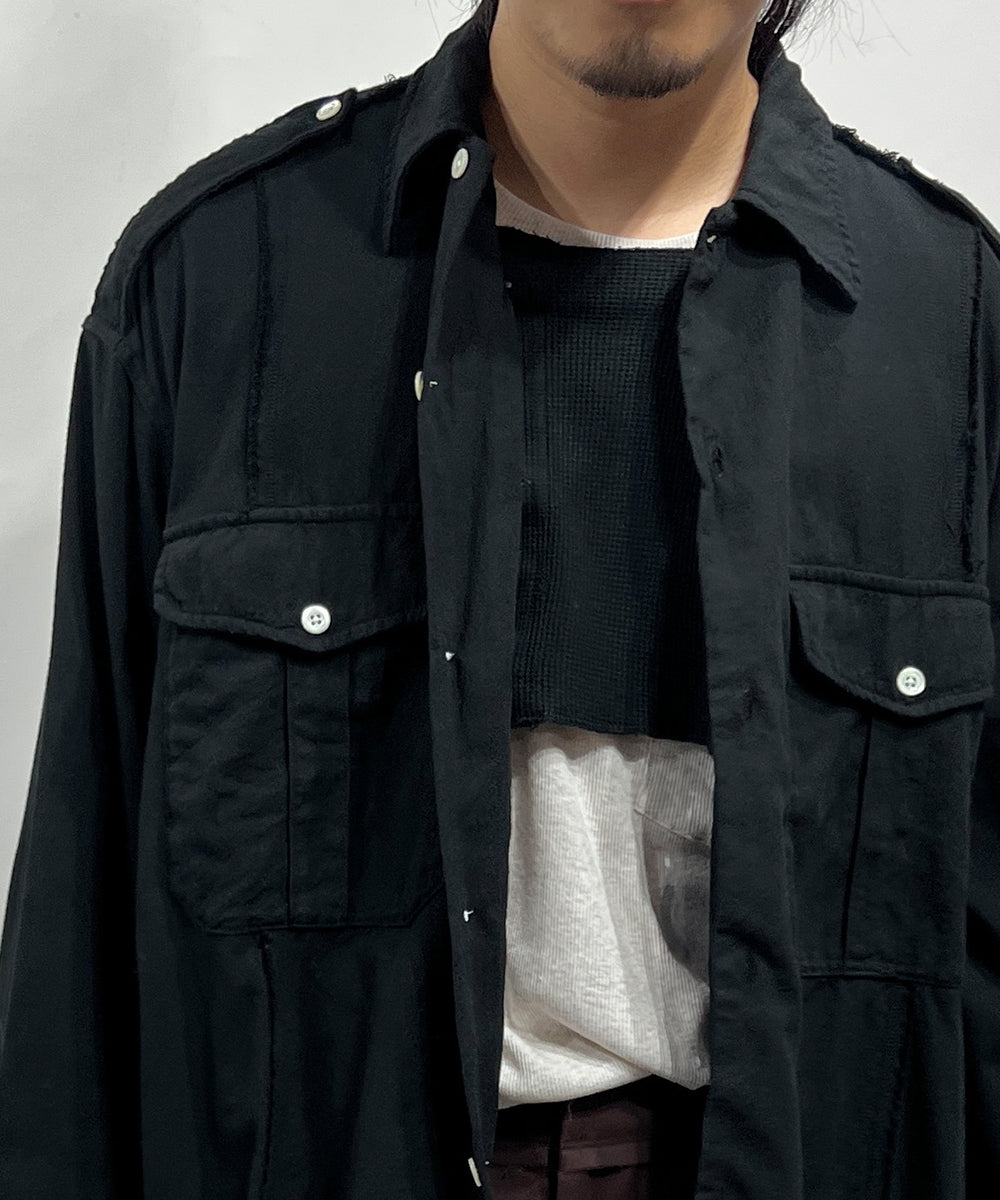 CURRENTAGE - Patchwork Flap Shirt BLACK