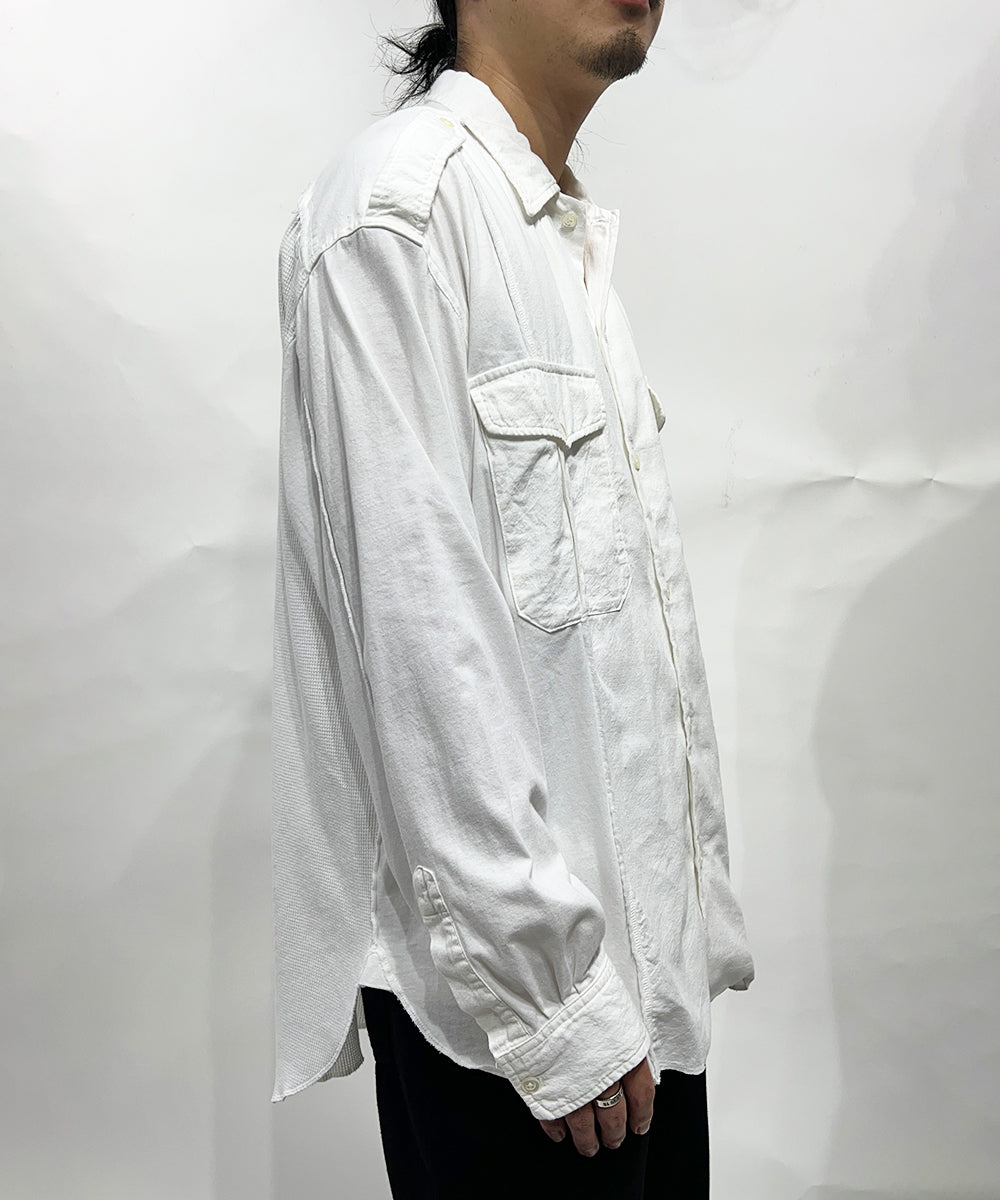 CURRENTAGE - Patchwork Flap Shirt WHITE