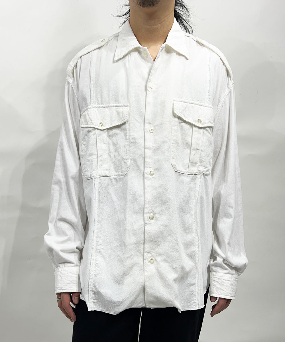CURRENTAGE - Patchwork Flap Shirt WHITE