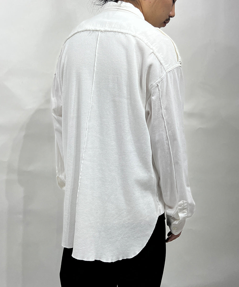 CURRENTAGE - Patchwork Flap Shirt WHITE