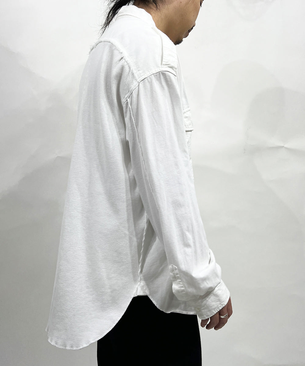 CURRENTAGE - Patchwork Flap Shirt WHITE