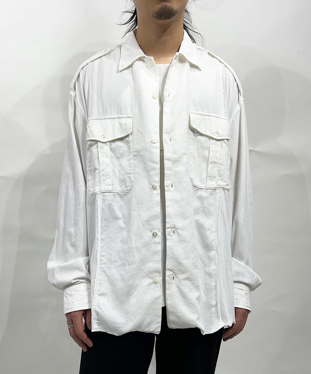 CURRENTAGE - Patchwork Flap Shirt WHITE