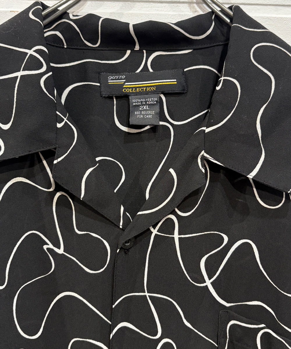 VINTAGE - WAVE PATTERN CHIFFON OPEN-COLLAR SHIRT