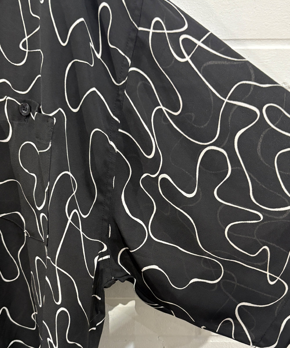 VINTAGE - WAVE PATTERN CHIFFON OPEN-COLLAR SHIRT