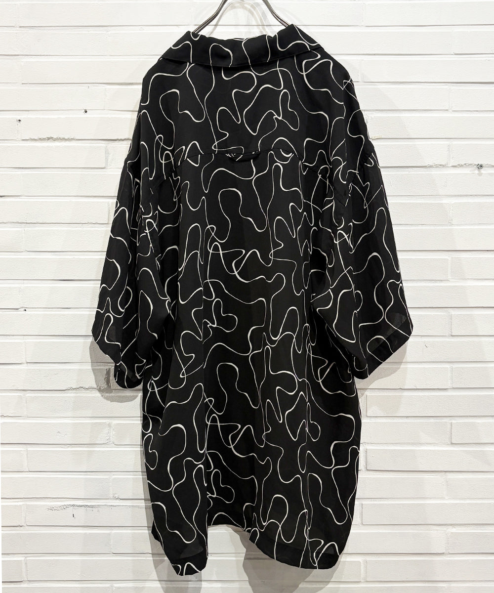 VINTAGE - WAVE PATTERN CHIFFON OPEN-COLLAR SHIRT