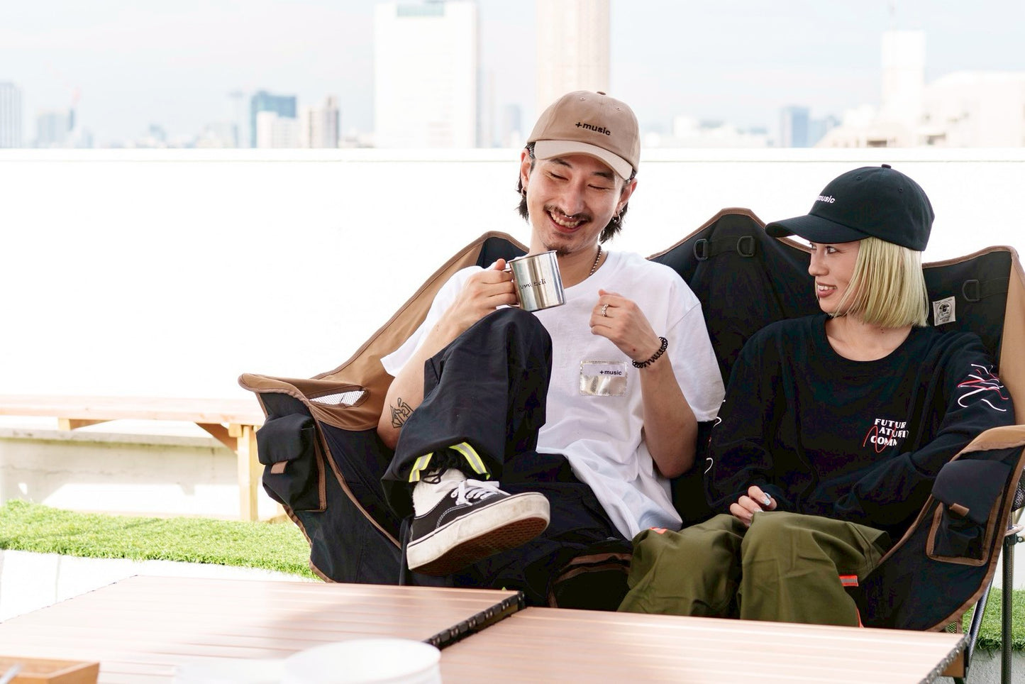 +music  Apparel "Future Nature" - Enbroidered +music cap / Sand ONLINE STORE PAGE | プラスミュージック アパレル “フューチャー ネイチャー” - エンブロイダード プラスミュージック キャップ / サンド オンライン ストア ページ 商品画像