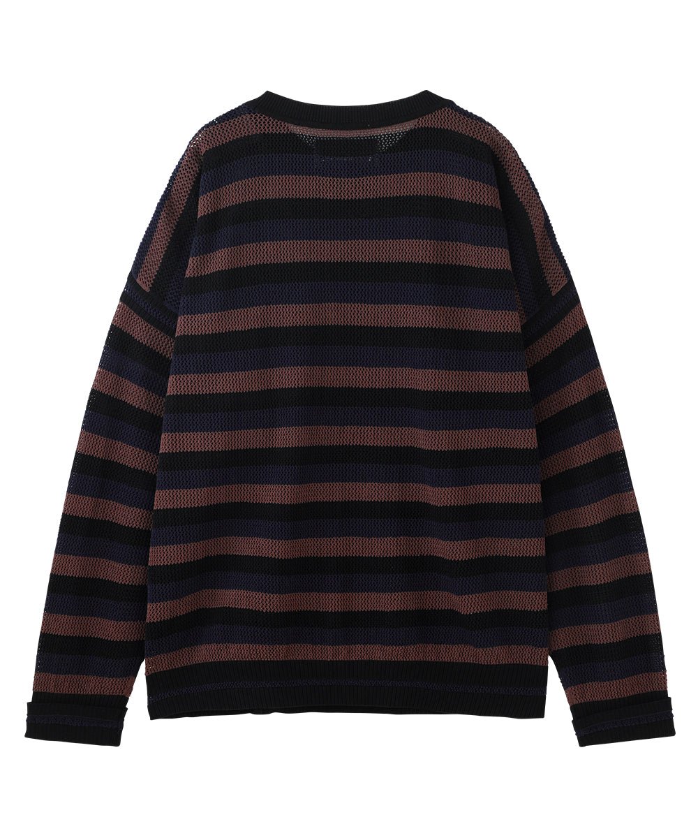 Mesh knit pullover - BLACK×NAVY×BROWN - DIET BUTCHER