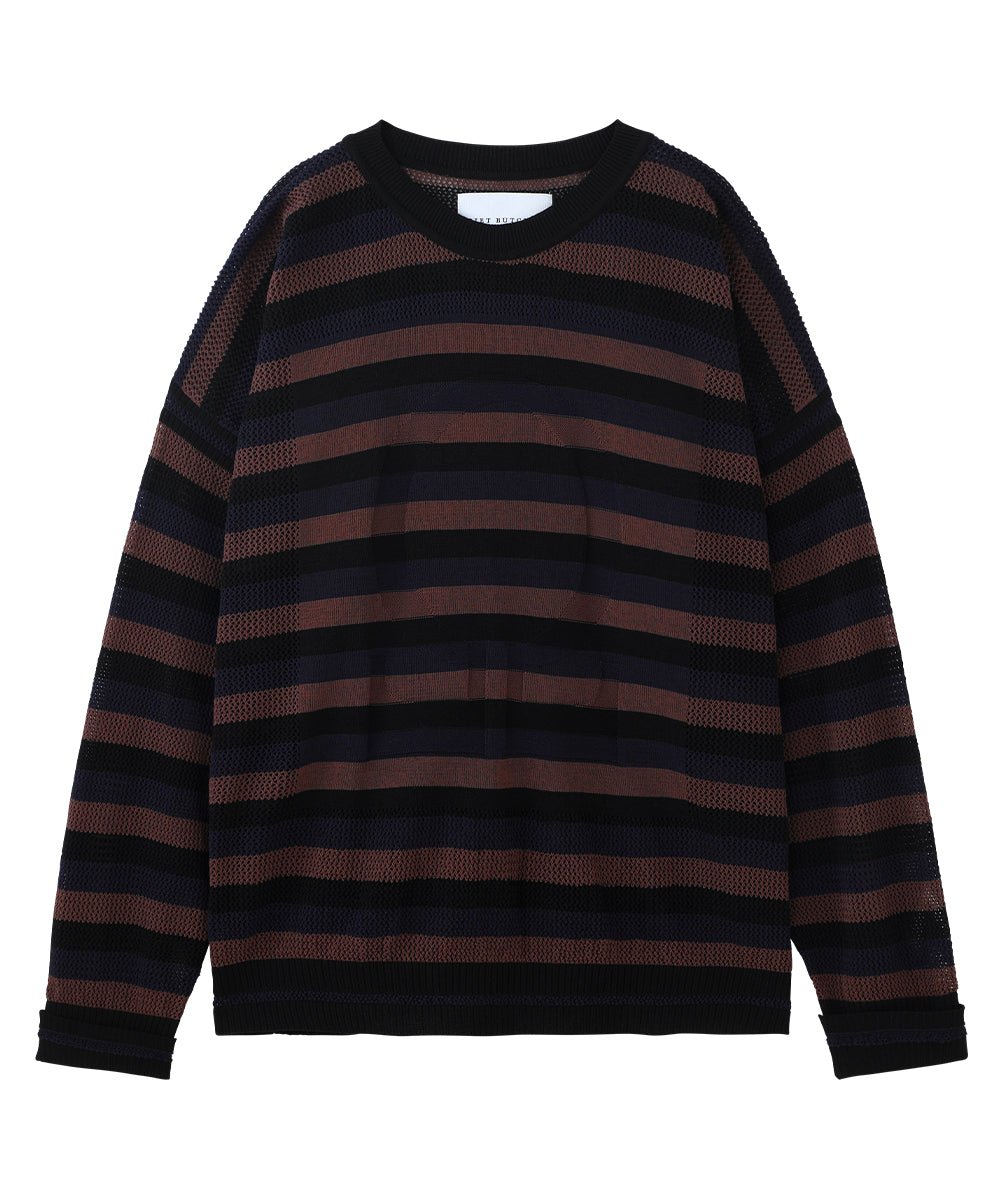 Mesh knit pullover - BLACK×NAVY×BROWN - DIET BUTCHER