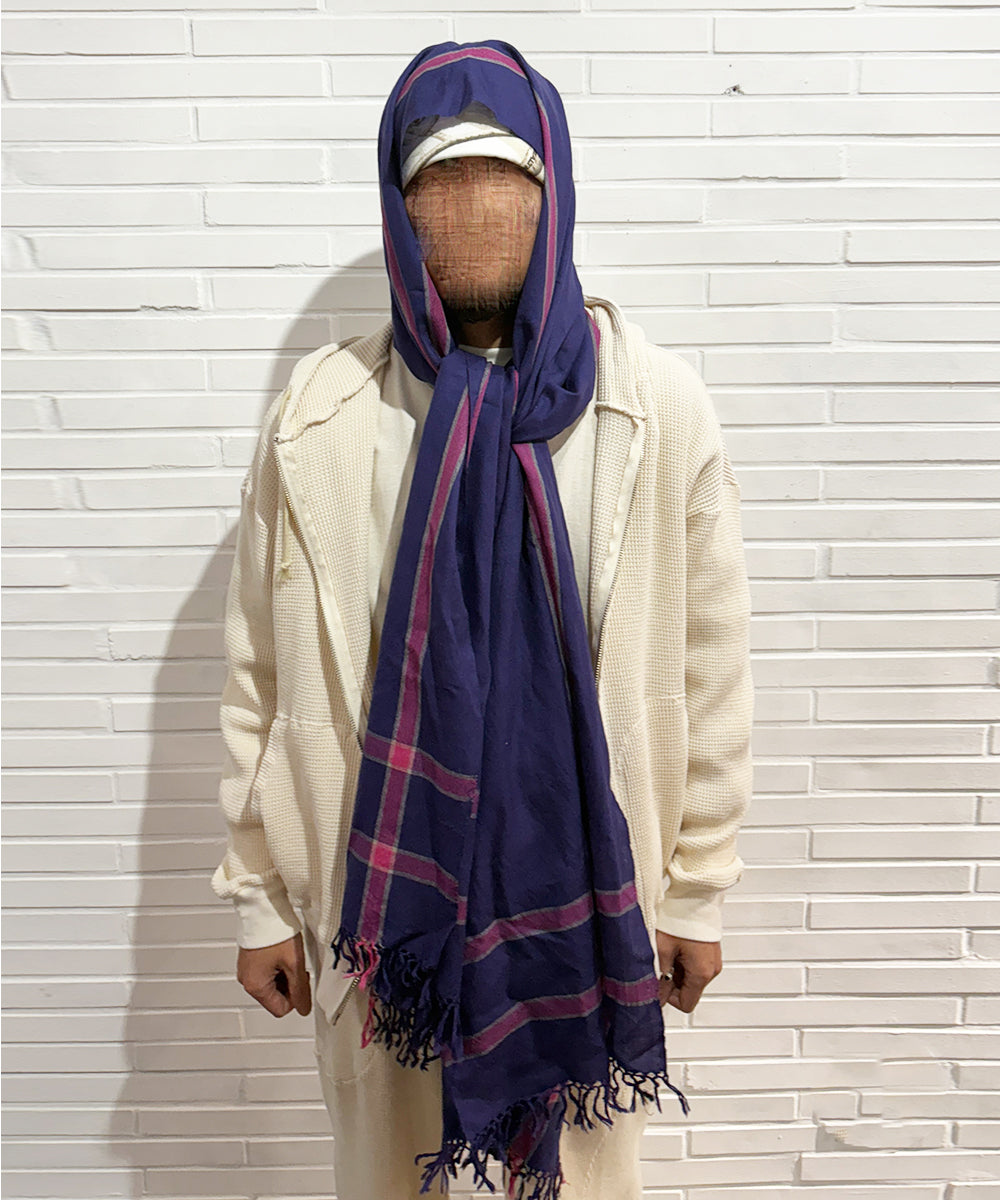 HAND WOVEN STOLE - Stripe wool  PURPLE