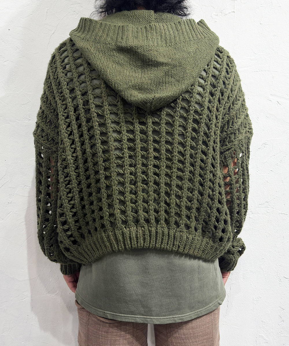 VINTAGE - CROPPED MESH KNIT HOODIE