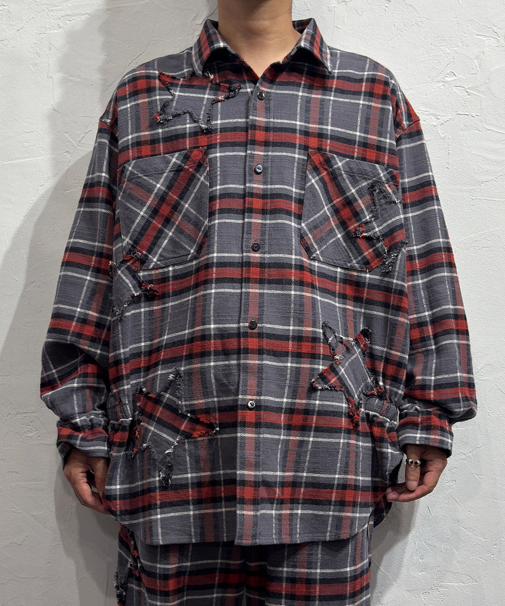 NAM - BELLOWS HEAVY FLANNEL SHIRTS - STAR / GRAY ONLINE STORE PAGE | ナム - ベローズ ヘビー フランネル シャツ - スター / グレー オンライン ストア ページ 商品画像