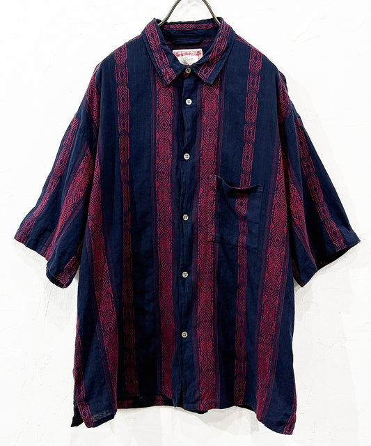 VINTAGE - SOMANI FABRIC GEOMETRIC PATTERN SHIRT NAVY