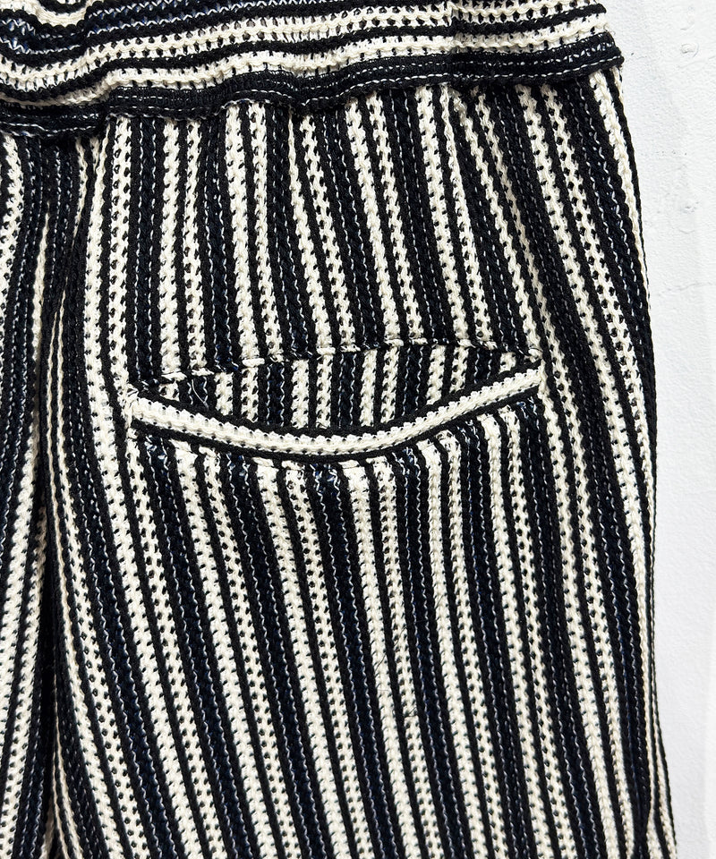CURRENTAGE - TEXTURED STRIPE KNIT SHORTS / BLACK×NATURAL