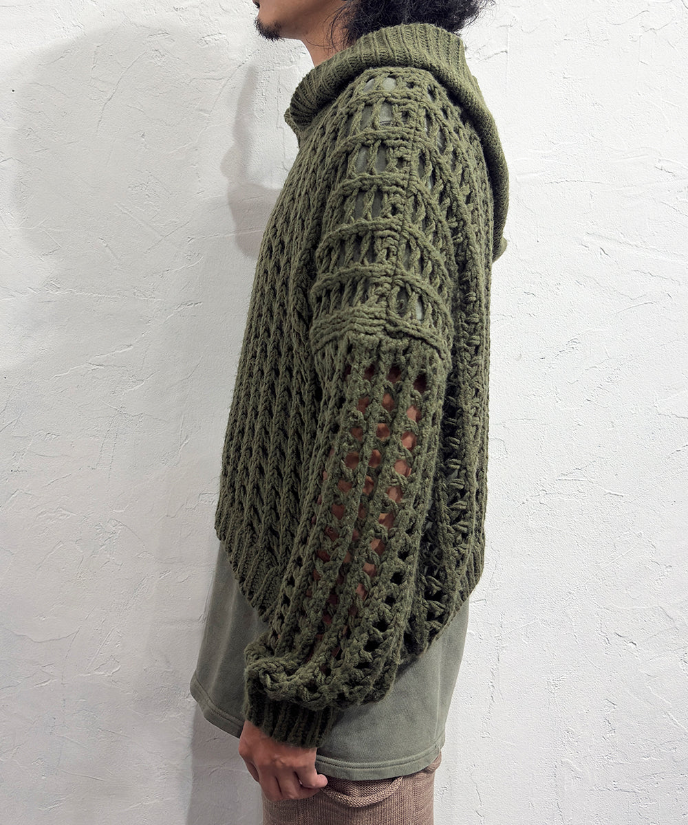 VINTAGE - CROPPED MESH KNIT HOODIE
