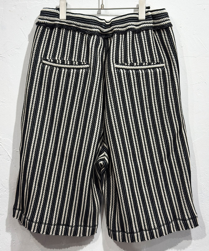 CURRENTAGE - TEXTURED STRIPE KNIT SHORTS / BLACK×NATURAL