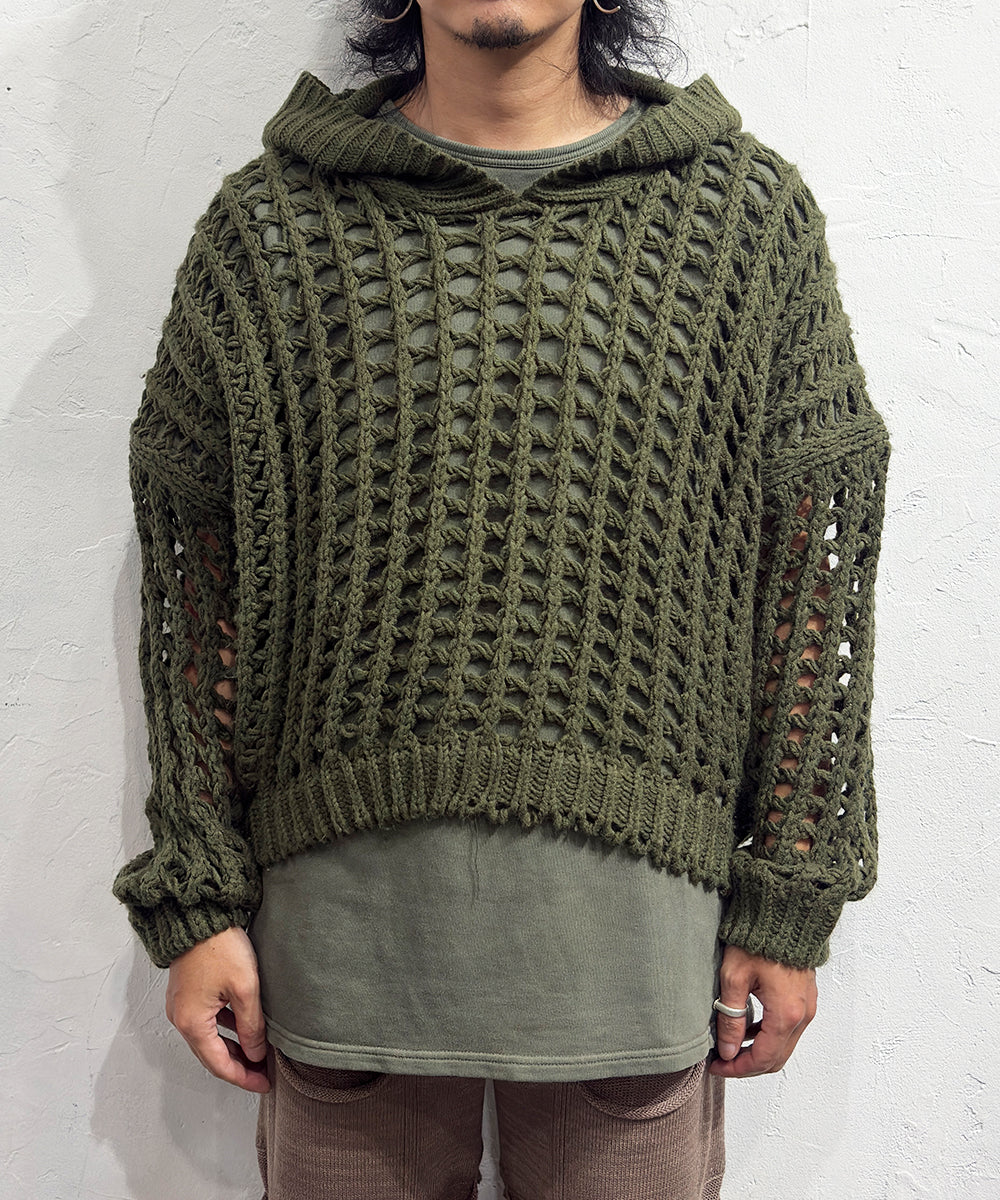 VINTAGE - CROPPED MESH KNIT HOODIE