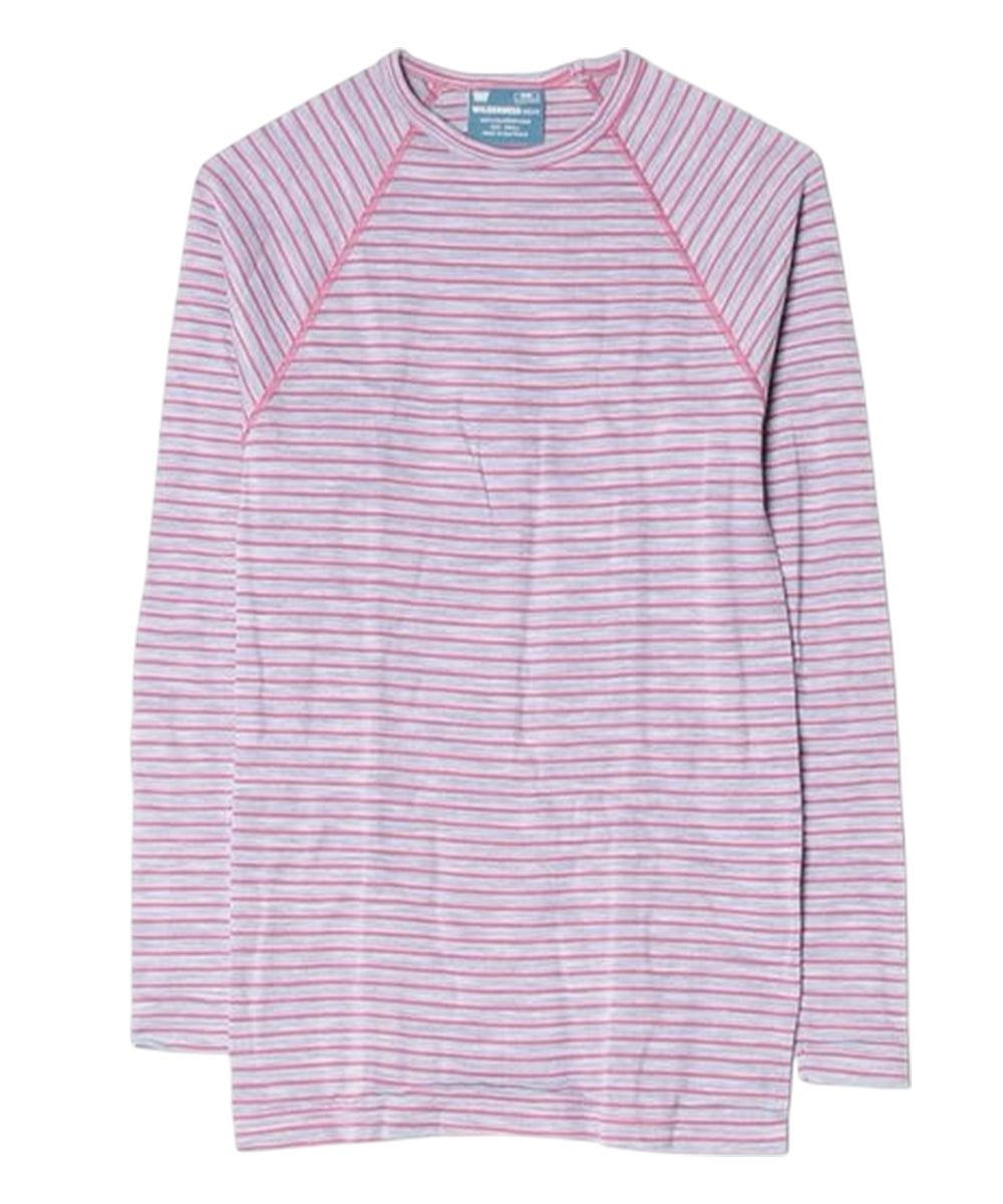 WILDERNESS WEAR - POLYPRO +190 L/S CREW STRIPE / DENIM/PINK
