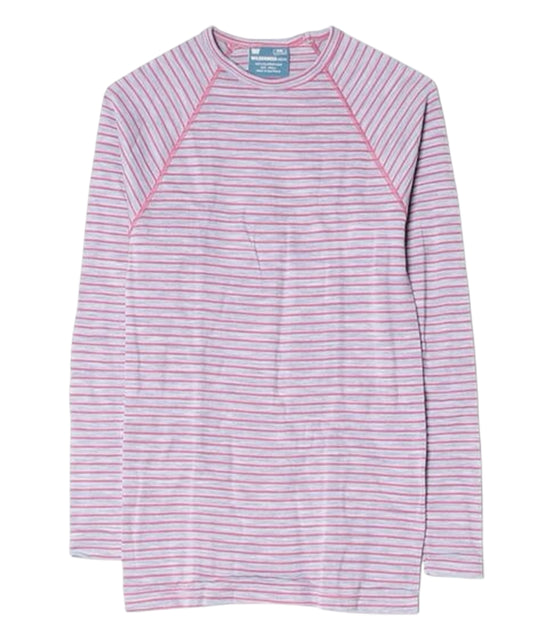 WILDERNESS WEAR - POLYPRO +190 L/S CREW STRIPE / DENIM/PINK