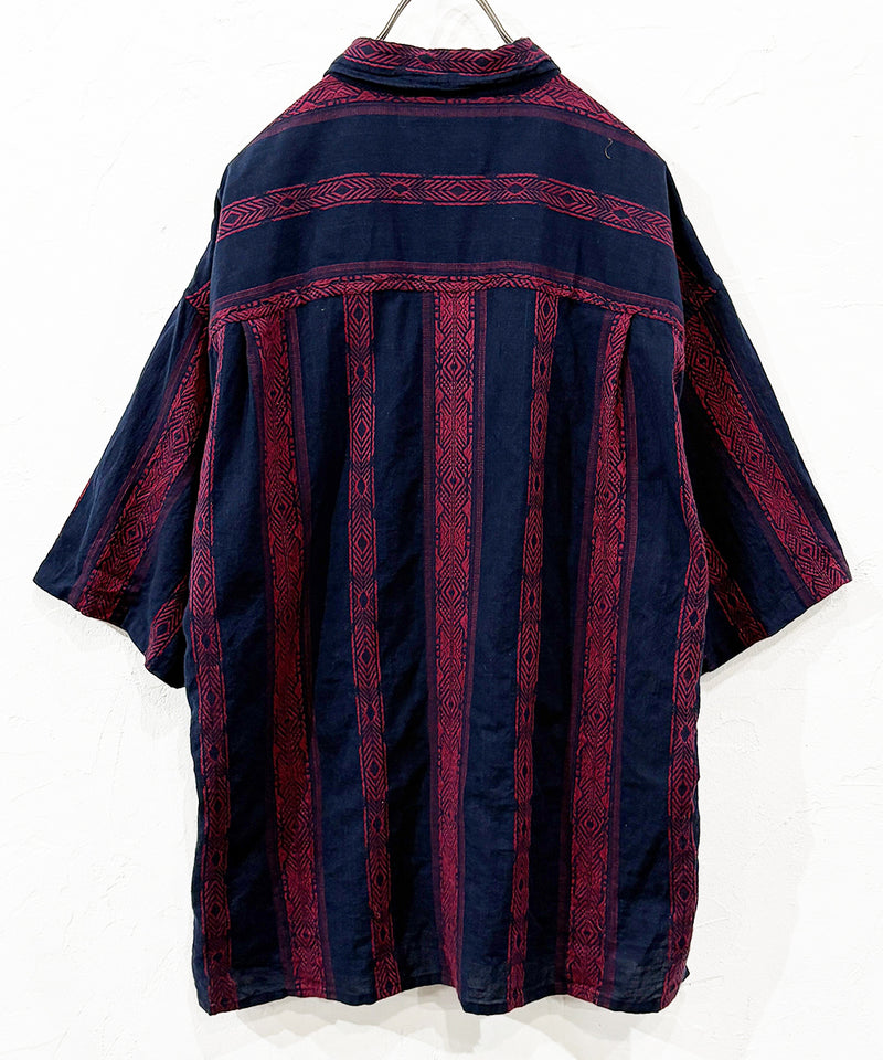 VINTAGE - SOMANI FABRIC GEOMETRIC PATTERN SHIRT NAVY ONLINE STORE PAGE | ヴィンテージ - ソマニ ファブリック ジオメトリック パターン シャツ ネイビー オンラインストアページ 商品画像