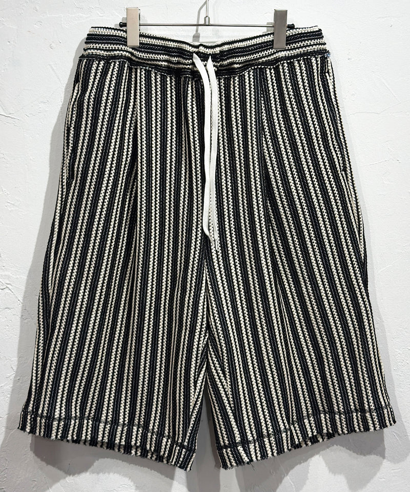 CURRENTAGE - TEXTURED STRIPE KNIT SHORTS / BLACK×NATURAL
