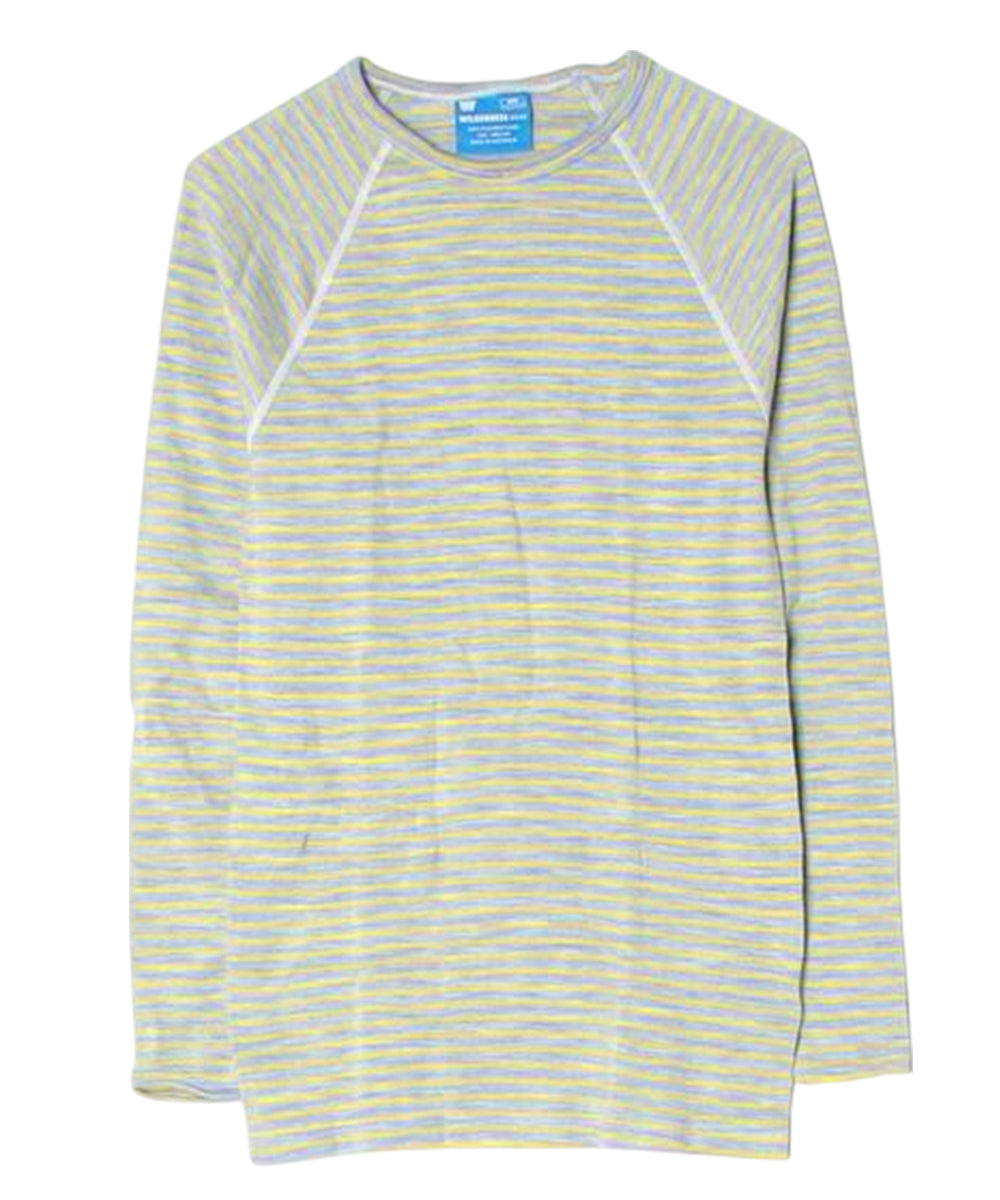 WILDERNESS WEAR - POLYPRO +190 L/S CREW STRIPE / DENIM/LIME