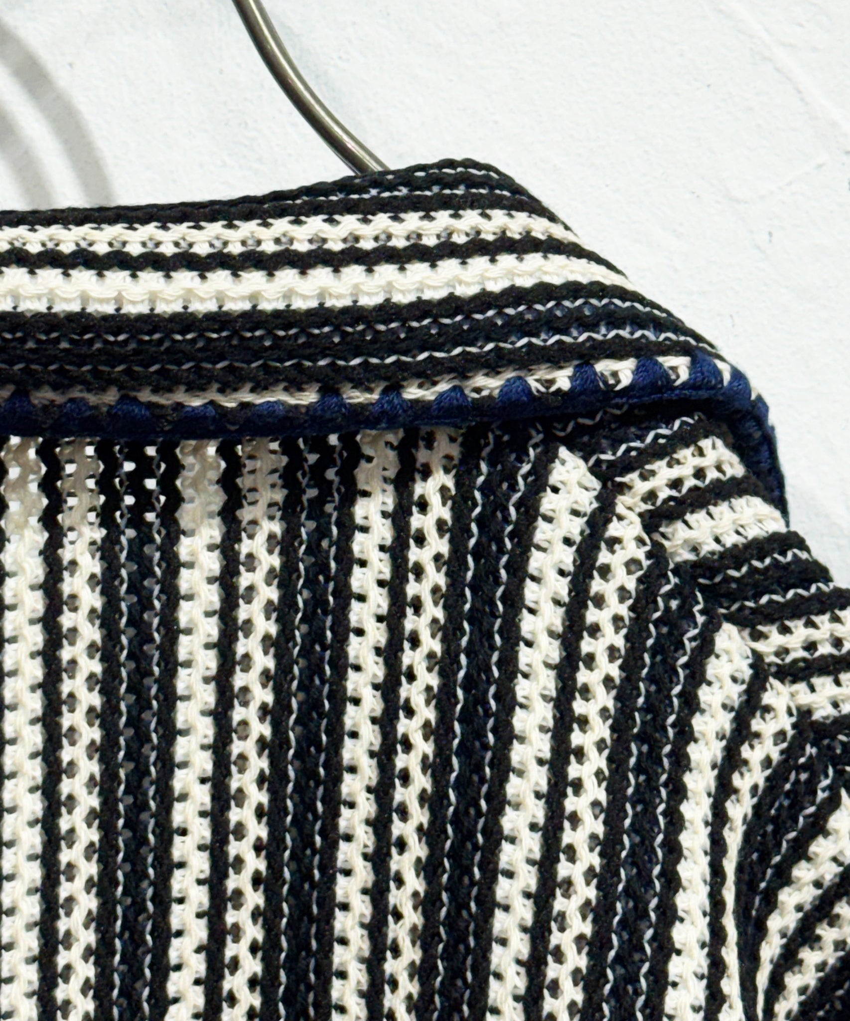 CURRENTAGE - TEXTURED STRIPE KNIT JACKET / BLACK×NATURAL