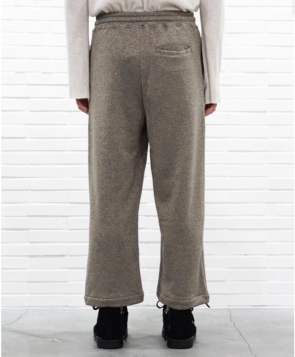 Basic line _ Glitter cropped wide pants - GOLD CHARCOAL