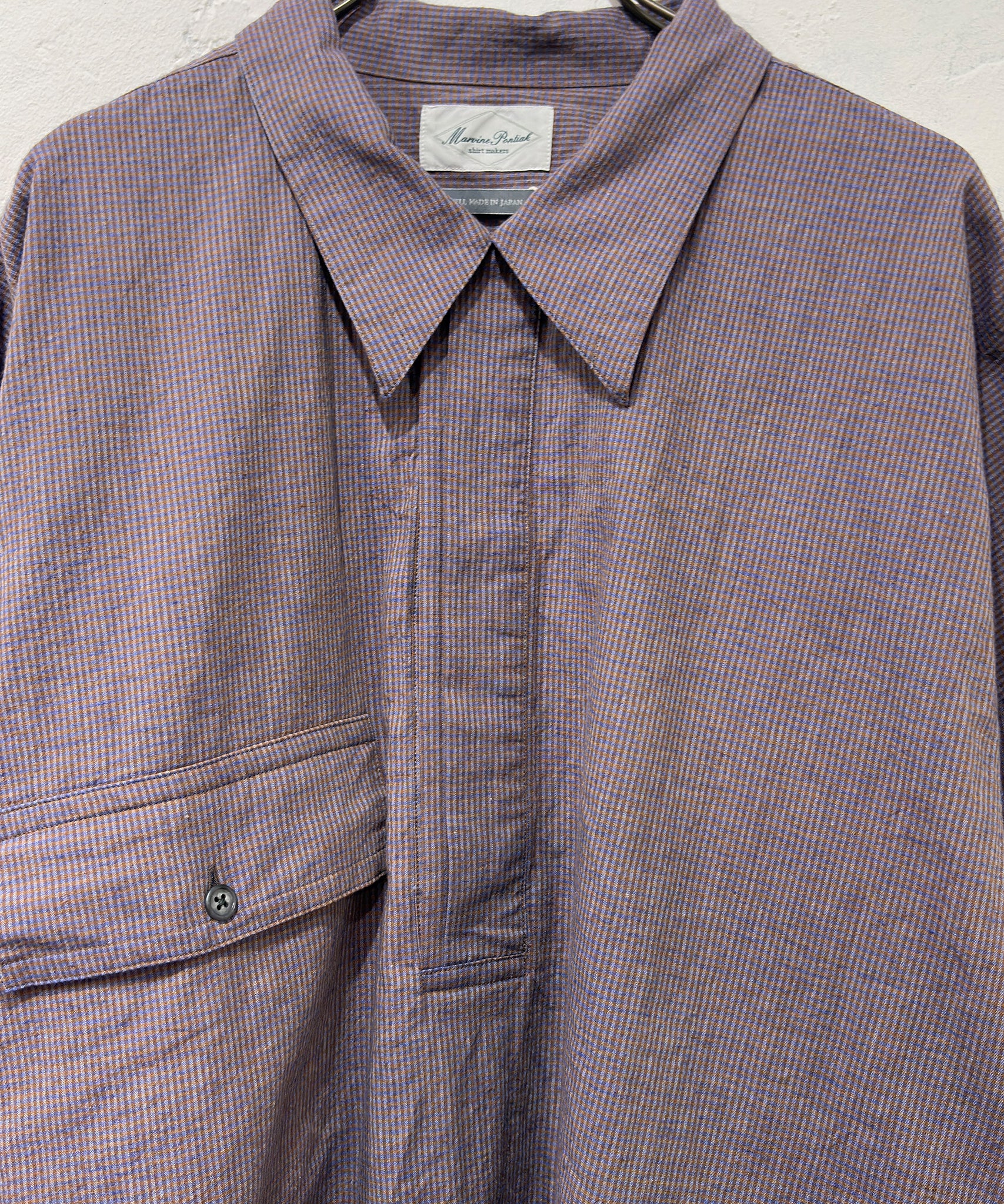 Marvine Pontiak Shirt Makers - Twist Pull Over / BLUE BROWN GINGHAM