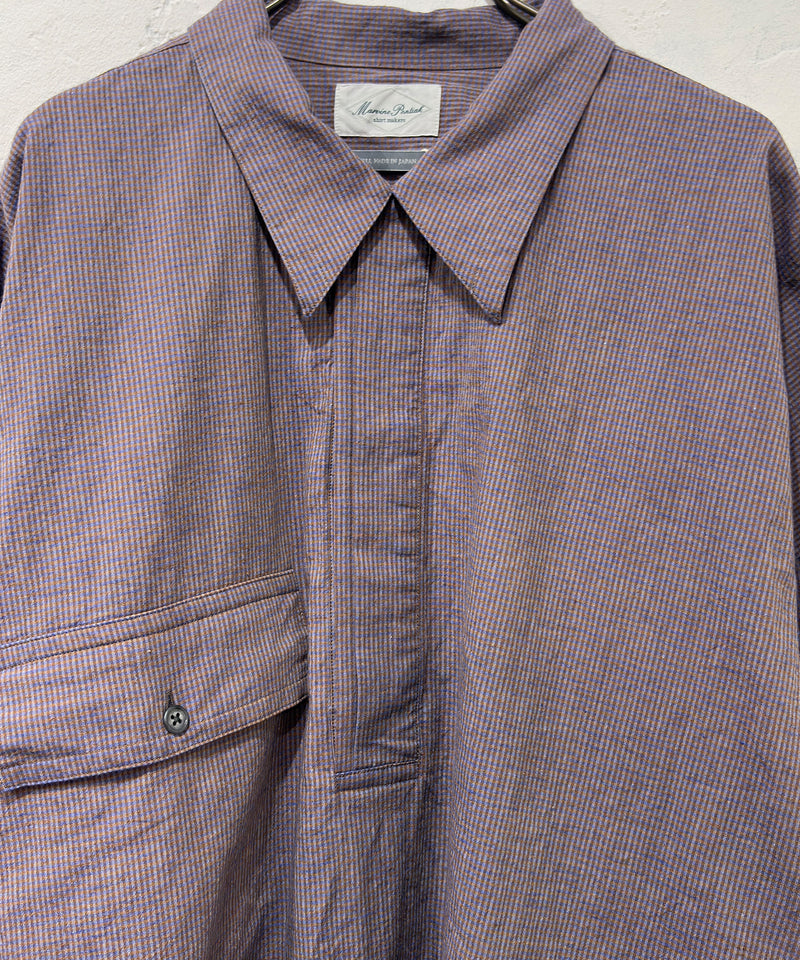 Marvine Pontiak Shirt Makers - Twist Pull Over / BLUE BROWN GINGHAM