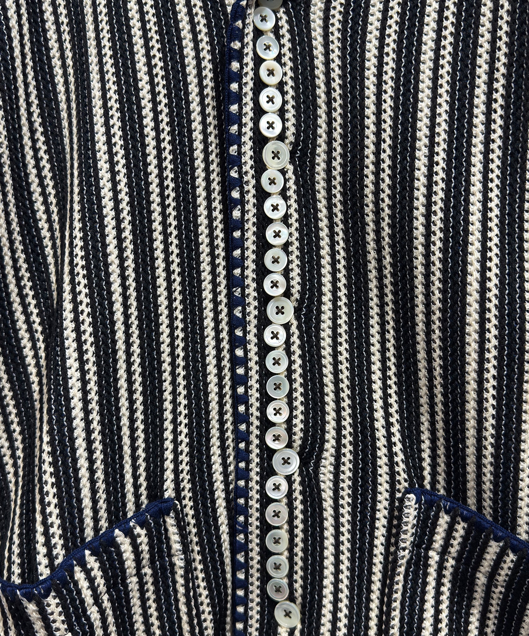 CURRENTAGE - TEXTURED STRIPE KNIT JACKET / BLACK×NATURAL