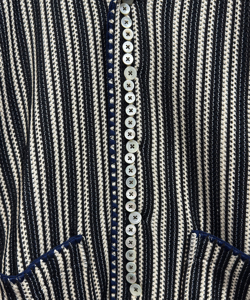 CURRENTAGE - TEXTURED STRIPE KNIT JACKET / BLACK×NATURAL